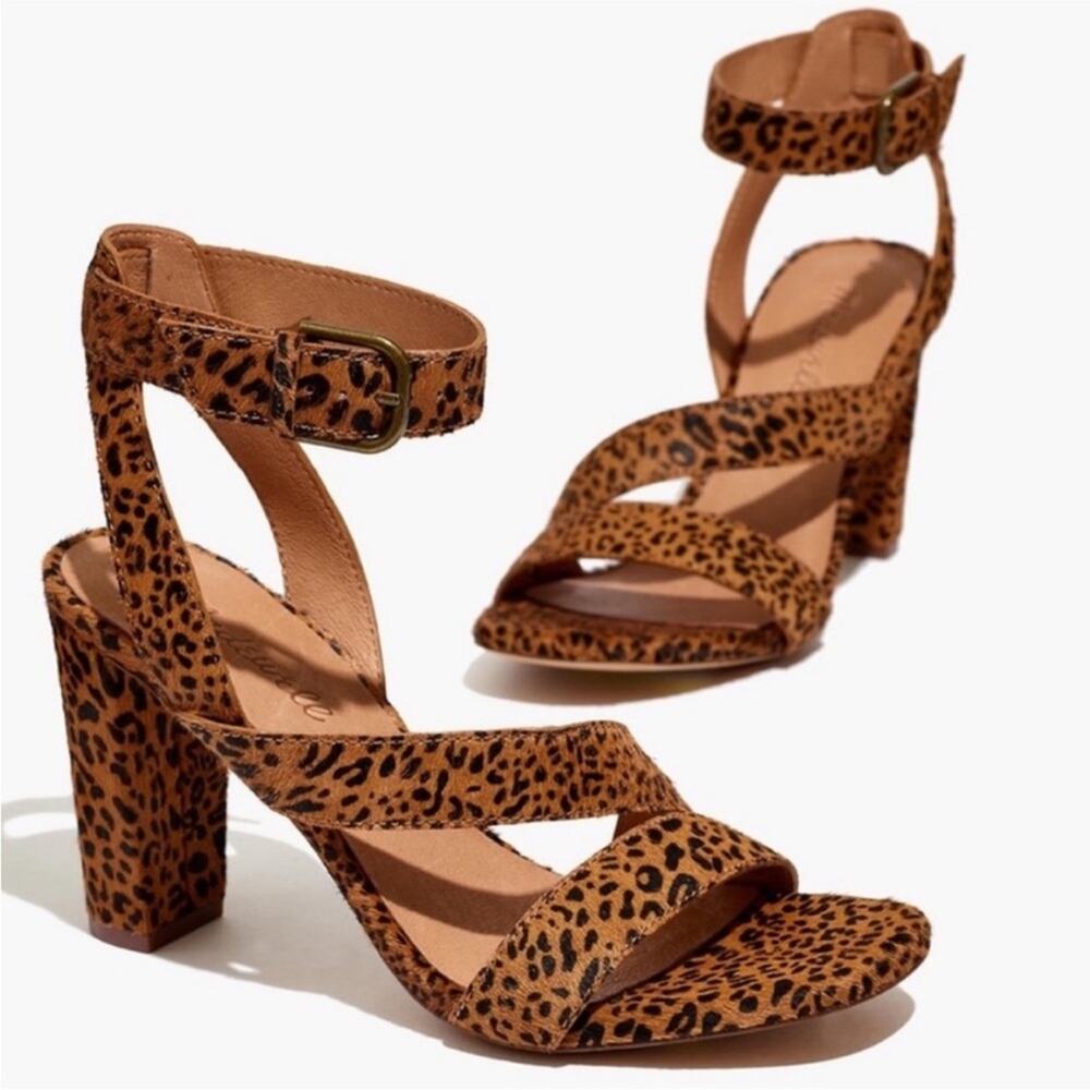 NEW Madewell The Liv Block Heel Sandal in Mini Leopard Calf Hair 6